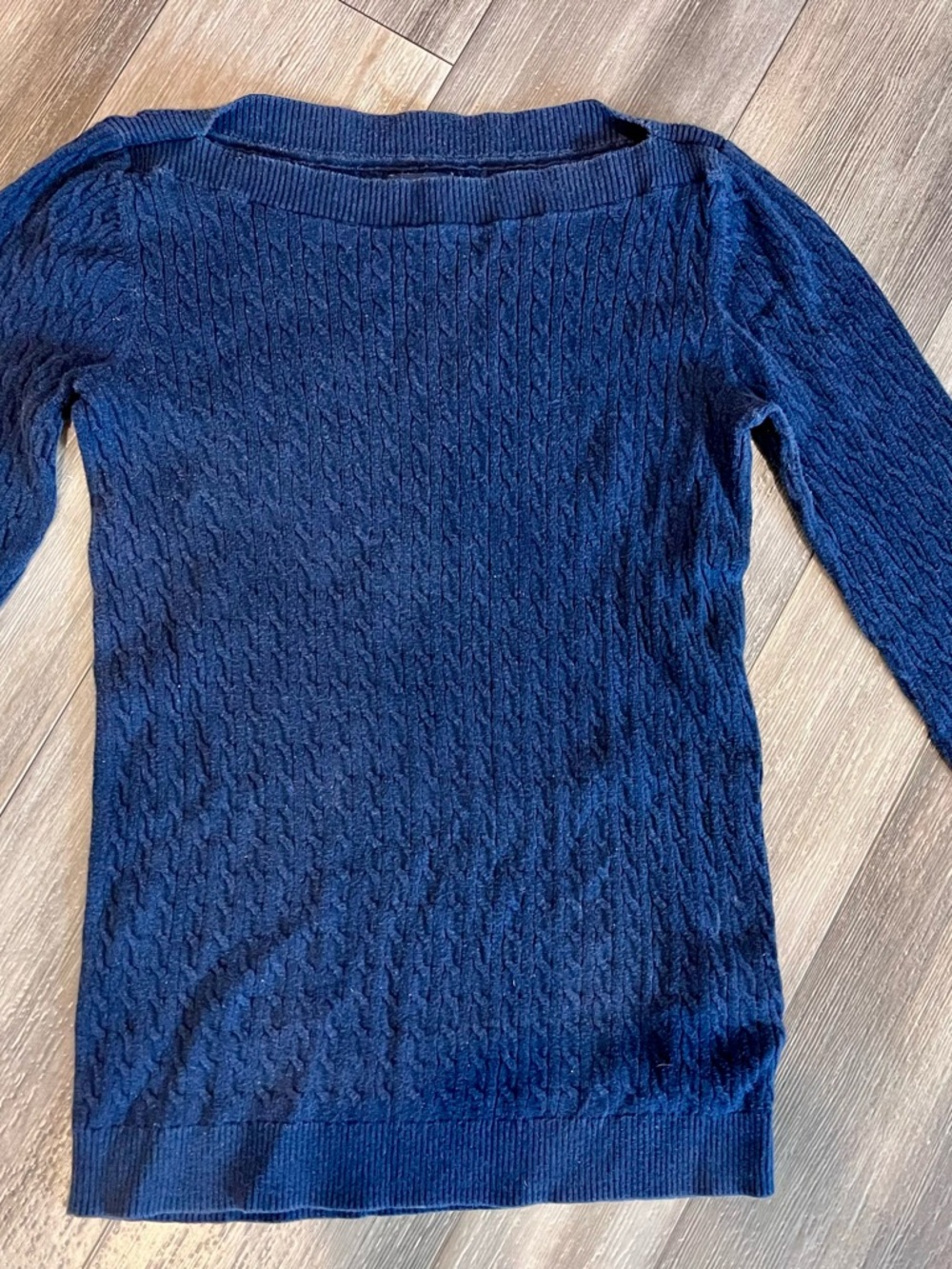 Tommy Hilfiger Navy Off-the-Shoulder Cable Knit Sweater
